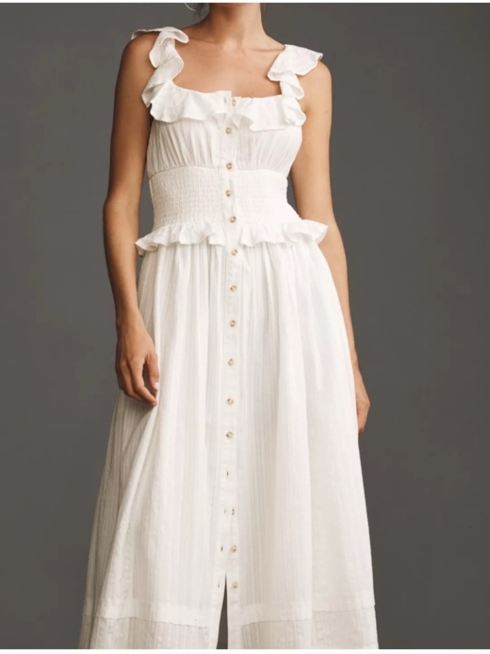 Pilcro White Ruffled Button-Front Maxi Dress